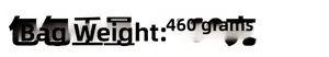 Detail image showing the handmade beaded bag weight specification of 460g on white background
