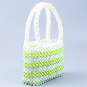 Handmade green and yellow striped acrylic beaded handbag for women summer style