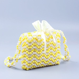 Sac à bandoulière en perles acryliques vagues jaune et blanc avec nœud en satin