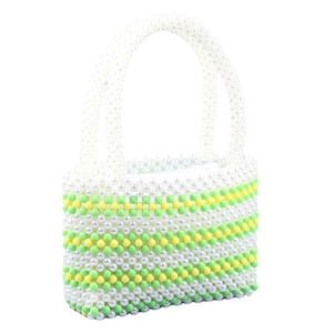 Handmade striped acrylic beaded handbag in fresh white green and yellow for summer