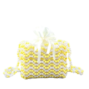 Sac bandoulière perlé à la main avec motif de vagues jaune et blanc et nœud satiné