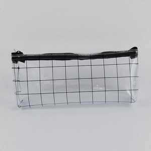 Macro detail of transparent mesh stationery bag with durable black zipper closure