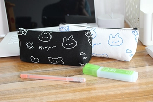 Cute bunny canvas pencil case set in black and white with high capacity design