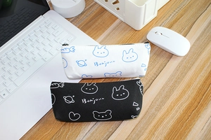 Canvas Pencil Case Large Capacity Cartoon Rabbit Planet Zipper Stationery Pouch Cute Student School Office Storage Bag
