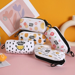 Five cute high-capacity fruit print pencil cases with large zippers for students