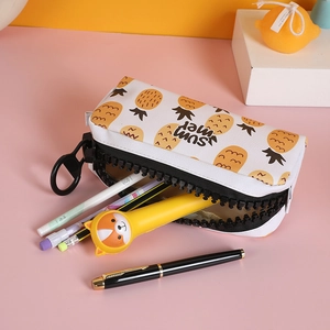 Cute large capacity pencil case with pineapple print and oversized zipper for school