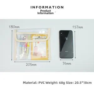 Size comparison of clear PVC pencil case with iPhone, 20.5x18cm large storage bag