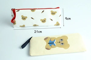 Detail showing 21x9cm dimensions of cute bear canvas pencil cases with zipper