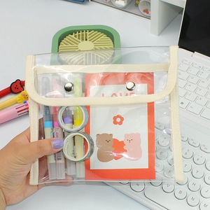 Large Capacity Transparent PVC Pencil Case Waterproof Stationery Storage Bag With Metal Snap Buttons For Students Office