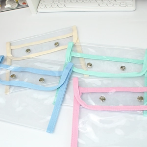 Large transparent PVC stationery bag with metal buttons in four minimalist colors