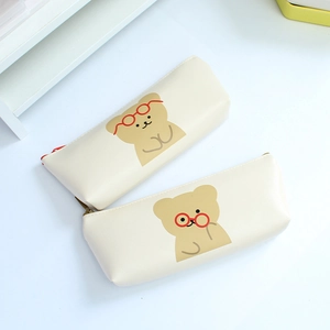 Minimalist bear pattern pencil case made of durable cream Oxford cloth with zipper