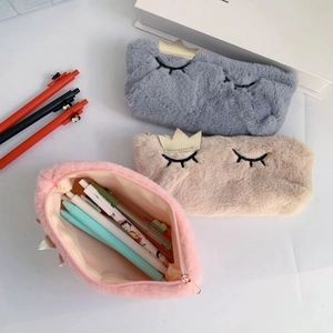 Cute plush cartoon pencil cases with golden crown embroidery and large capacity