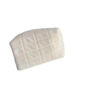 Minimalist creamy white quilted plush pencil case with soft square texture and zipper closure