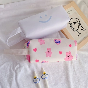 Large capacity canvas pencil cases with cute rabbit and smiley patterns and creative pens