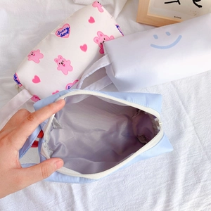 Large capacity canvas pencil cases with cute patterns and convenient side handles