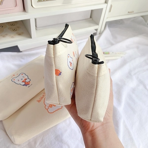 Trousse à crayons en toile à motif d'ours pour filles, grande capacité avec fermeture