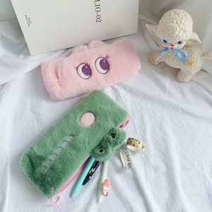 Cute plush pencil case with cartoon dinosaur design and large storage for stationery