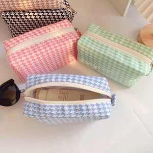 Candy-colored houndstooth patterned organizer bag set with premium top zipper closure