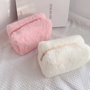 Borse portaoggetti in peluche colori macaron rosa e bianco con cerniera metallica