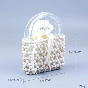 Detailed dimensions of handmade marble bead handbag with acrylic handles and satin liner