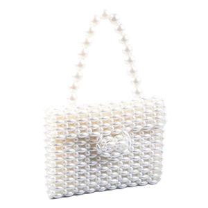 Handmade faux pearl beaded briefcase bag with top handle and vintage French style