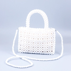Borsa a Tracolla in Perline Fatta a Mano da Donna Borsa a Mano con Reticolo Geometrico Cavo con Perline in Acrilico
