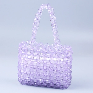 Sac à main artisanal en perles acryliques mauves transparentes avec double poignée