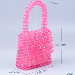 Pink acrylic bead mini handbag showing detailed dimensions: 14cm high and 12.5cm wide