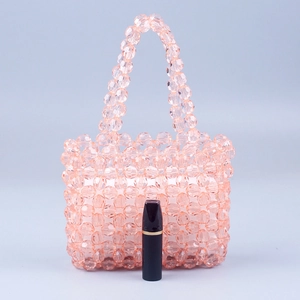 Sac à main fait main en perles acryliques roses avec ton bonbon et doubles poignées