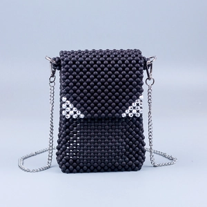 Sac À Bandoulière Perlé Tissé À La Main Perles En Acrylique Mat Rabat Pochette Téléphone Avec Chaîne En Métal
