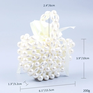 Baroque hand-woven faux pearl bag dimensions 15.5x10x3.2cm with silk drawstring liner
