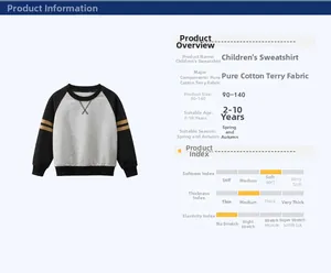 Detail of grey and black raglan sleeve kids sweatshirt in soft 100% cotton french terry