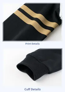 Detail of color-block kids sweatshirt showing sleeve print and ribbed cuff finish