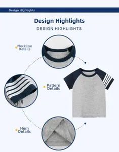 Detail view of cotton kids short sleeve t-shirt showing raglan sleeves and ribbed neckline