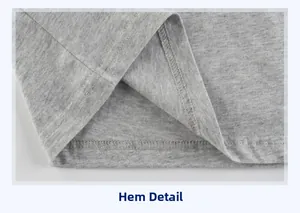 Detail view of double-needle stitched hem on grey marl cotton kids t-shirt