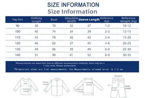 Tableau des tailles détaillé pour sweats garçons avec mesures d'âge et de poids