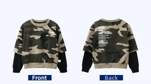 Vue avant et arrière du sweat à capuche camouflage pour garçon avec manches superposées