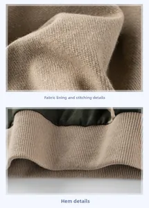 Détail de l'intérieur en maille et de l'ourlet côtelé du sweat marron pour garçons