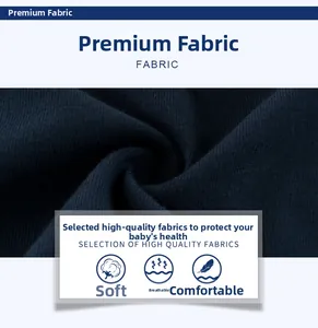 Detailed macro view of soft, breathable dark blue cotton knit fabric for baby t-shirts