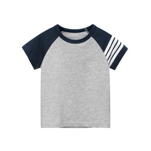 Boys Cotton T-Shirt Raglan Short Sleeve Color Block Striped Casual Summer Top For Kids