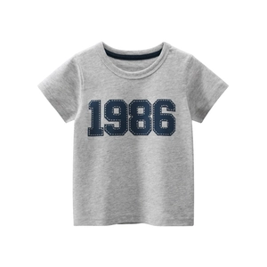 Boys Cotton Short Sleeve T-Shirt Retro 1986 Digital Print Crew Neck Casual Sporty Top For Toddler Kids