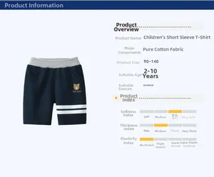 Détail d'un short en coton bleu marine pour garçon avec motif d'ours et taille élastique