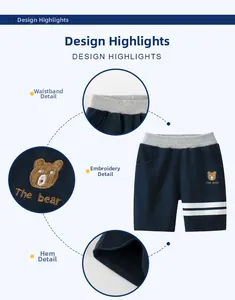 Détail du short pour garçon bleu marine avec taille élastique et broderie d'ourson