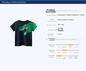 Detail view of cotton t-shirt fabric specs with green dinosaur print on navy blue background