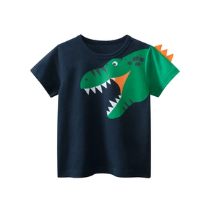 Boys Dinosaur T-Shirt Cotton Short Sleeve Top 3D Spikes Cartoon Print Summer Crew Neck Kids Casual Tee Soft Playful Clothing