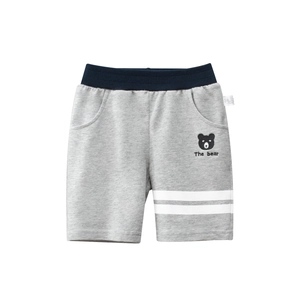 Short gris en coton pour garçon avec taille élastique bleue et motif d'ours mignon
