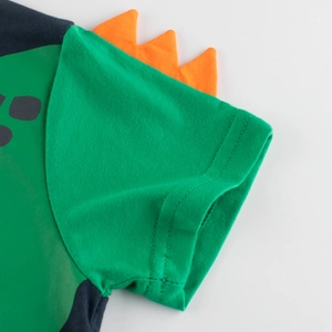 Boys cotton short sleeve dinosaur t-shirt with 3D spine detail in green and navy blue
