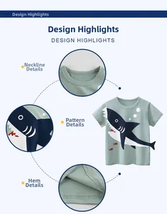 Détails du t-shirt enfant vert menthe avec imprimé requin et finitions du col