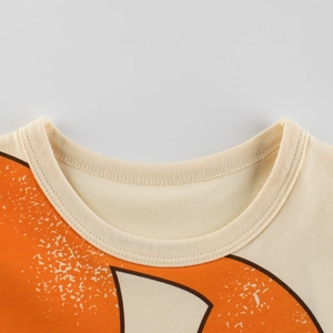 Kids cotton short sleeve T-shirt in apricot with orange graphic print neck detail