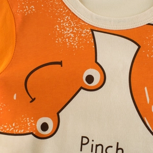 Kids orange and beige cotton short sleeve t-shirt with a cartoon graphic and Pinch text